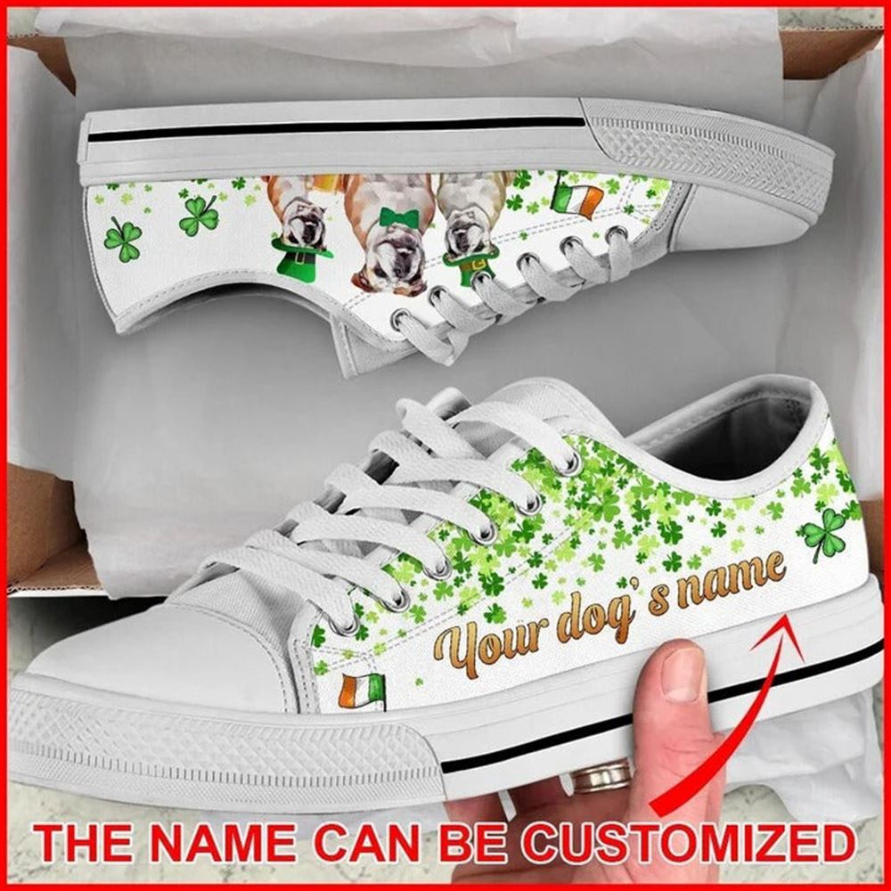 Bulldog Irish Clover Personalized Canvas Low Top Shoes, Designer Low Top Shoes, Low Top Sneakers Bulldog Irish Clover Personalized Canvas Low Top Shoes, Designer Low Top Shoes, Low Top Sneakers