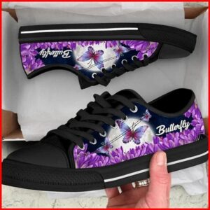 Butterfly And Purple Flower Canvas Low Top&hellip;