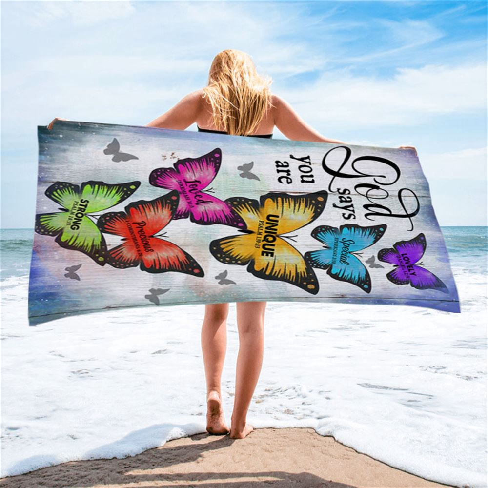 Butterfly God Says You Are Beach Towel, Christian Beach Towel, Summer Towels Butterfly God Says You Are Beach Towel, Christian Beach Towel, Summer Towels