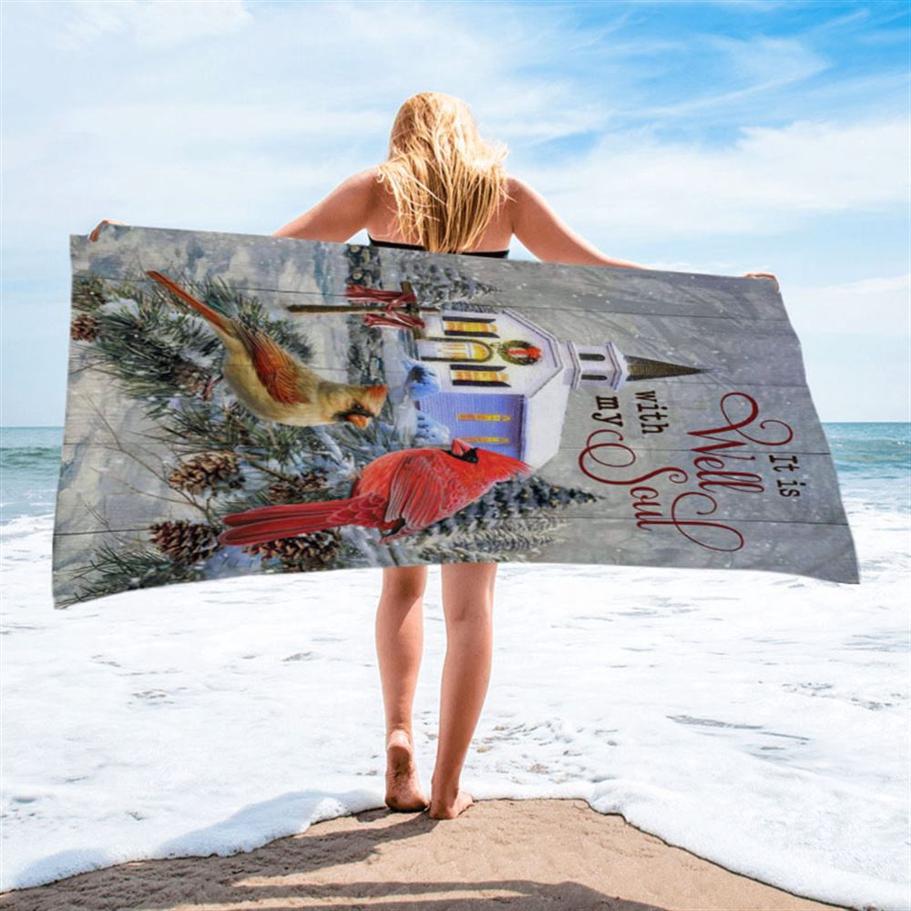 Cardinal Birds It Is Well With My Soul Christmas Beach Towel, Christian Beach Towel, Summer Towels Cardinal Birds It Is Well With My Soul Christmas Beach Towel, Christian Beach Towel, Summer Towels