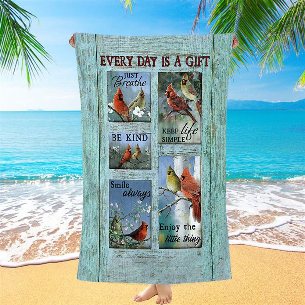 Cardinal Every Day Is A Gift Beach Towel, Christian Beach Towel, Summer Towels