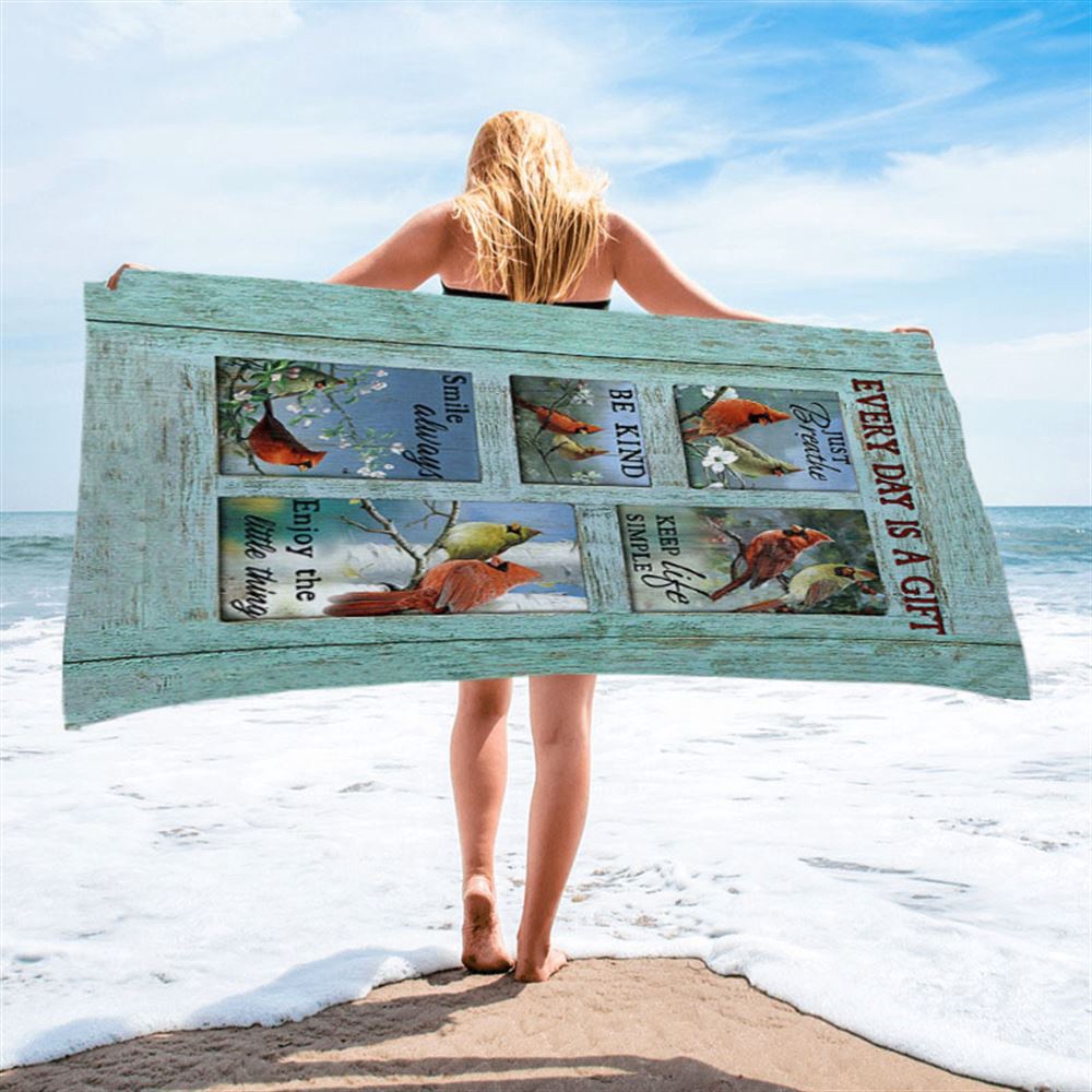 Cardinal Every Day Is A Gift Beach Towel, Christian Beach Towel, Summer Towels