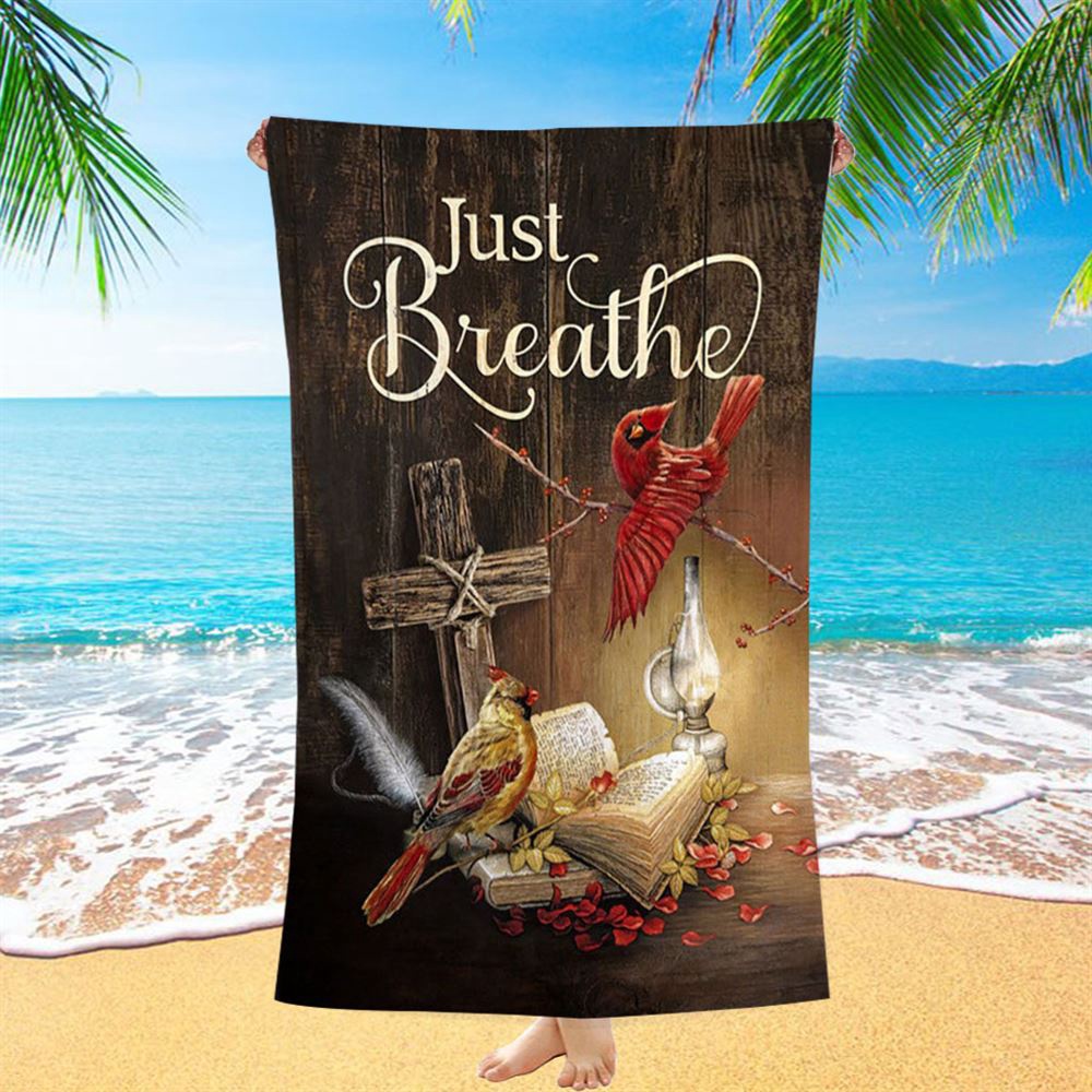 Cardinal Vintage Lantern Bible, Just Breathe Beach Towel, Christian Beach Towel, Summer Towels