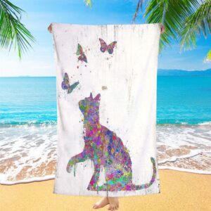 Cat With Butterflies Beach Towel, Christian Beach… Cat With Butterflies Beach Towel, Christian Beach…
