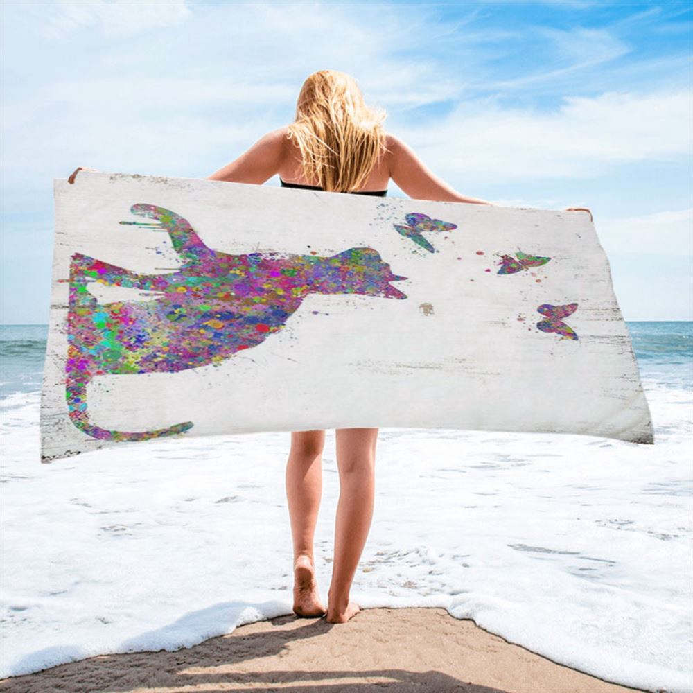Cat With Butterflies Beach Towel, Christian Beach Towel, Summer Towels