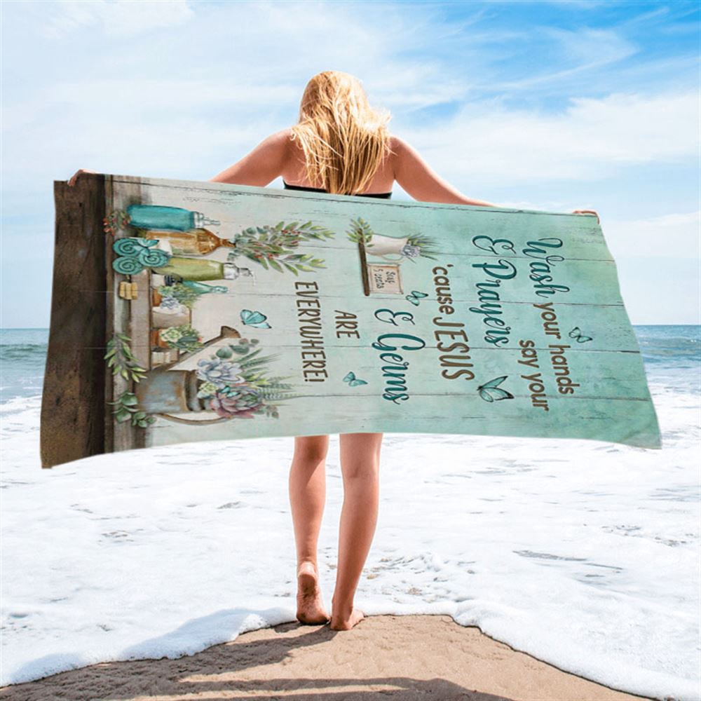 Cause Jesus And Germs Are Everywhere Bathroom Blue Butterfly Beach Towel, Christian Beach Towel, Summer Towels Cause Jesus And Germs Are Everywhere Bathroom Blue Butterfly Beach Towel, Christian Beach Towel, Summer Towels