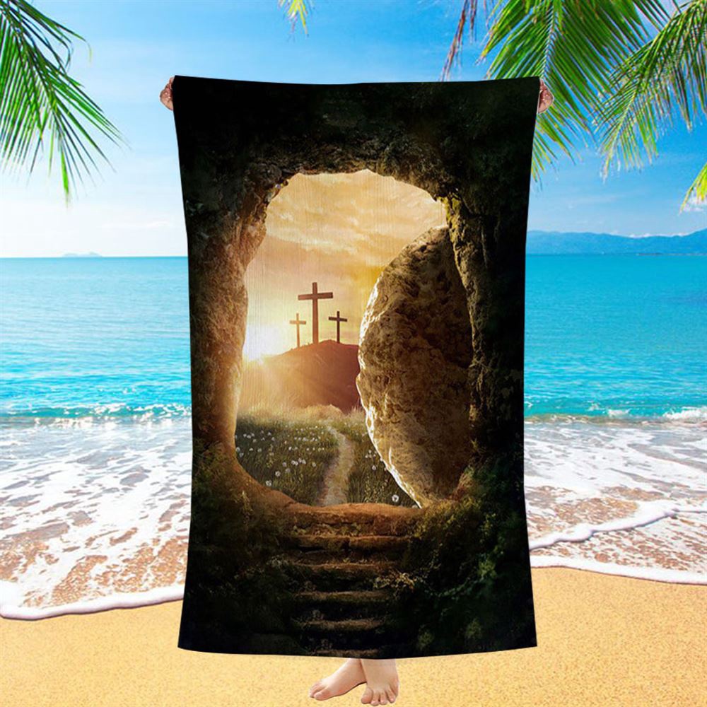Cave Sunrise Three Crosses The Path To Paradise Beach Towel, Christian Beach Towel, Summer Towels Cave Sunrise Three Crosses The Path To Paradise Beach Towel, Christian Beach Towel, Summer Towels