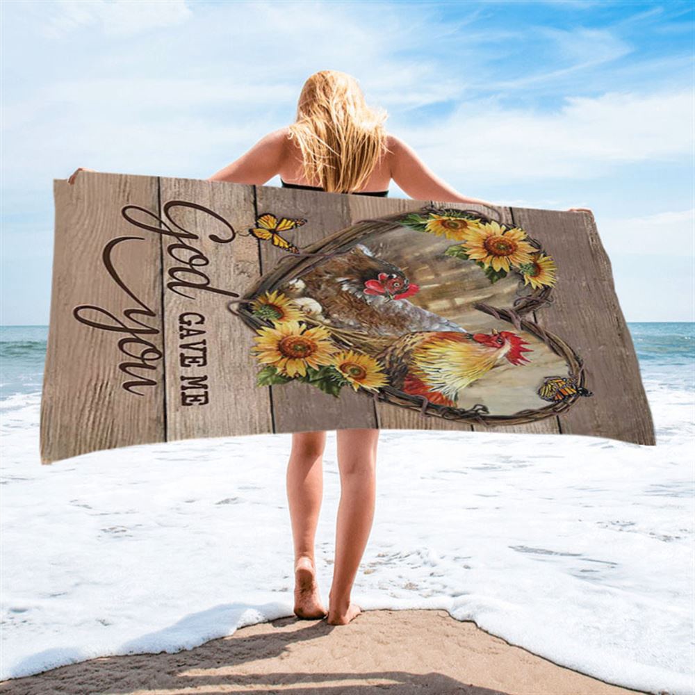Chicken Heart Shape Sunflower Garden, God Gave Me You Beach Towel, Christian Beach Towel, Summer Towels