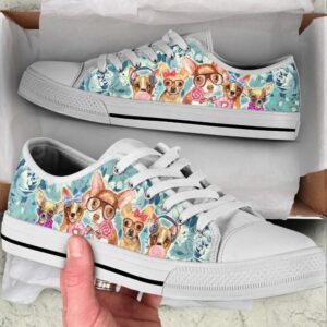Chihuahua Dog Flowers Pattern Turquoise Low Top&hellip;
