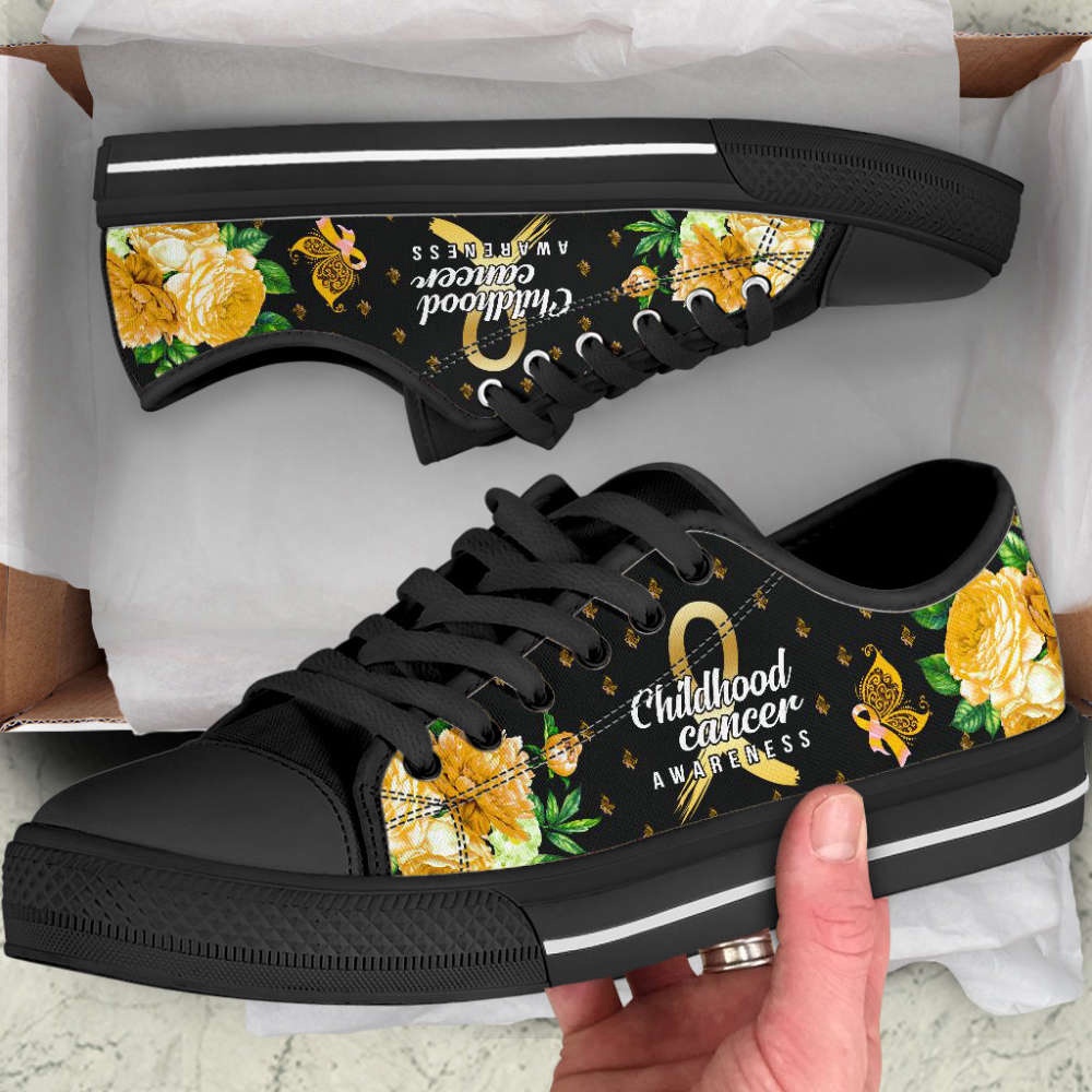 Childhood Cancer Shoes Awareness Hope Flower Low Top Shoes Canvas Shoes, Low Top Designer Shoes, Low Top Sneakers