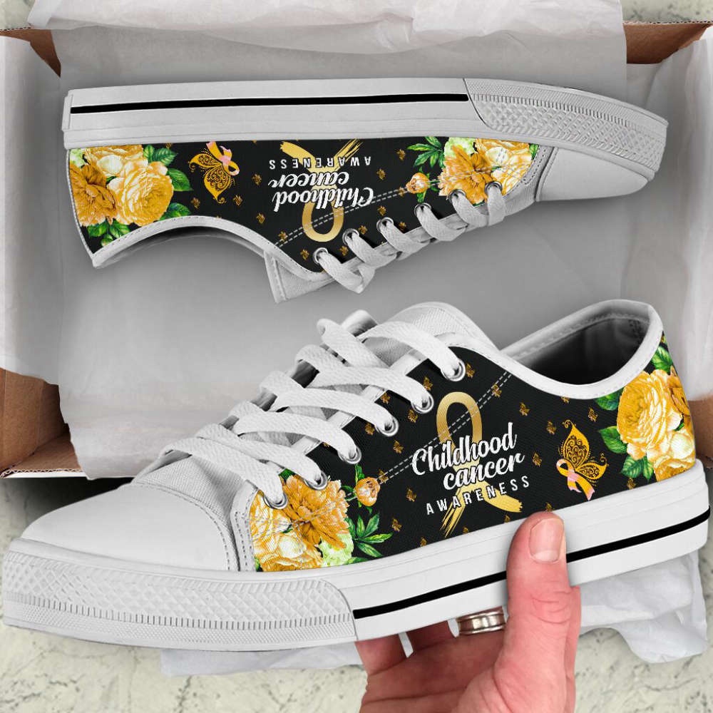 Childhood Cancer Shoes Awareness Hope Flower Low Top Shoes Canvas Shoes, Low Top Designer Shoes, Low Top Sneakers