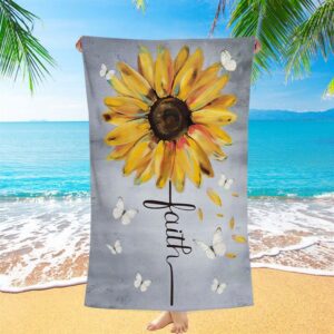 Christian Faith Cross Butterfly Sunflower Beach Towel,&hellip;