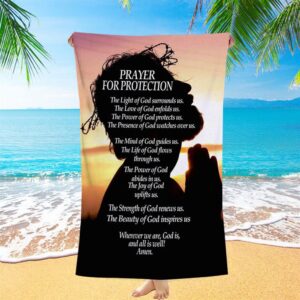 Christian Prayer For Protection Beach Towel, Christian&hellip;