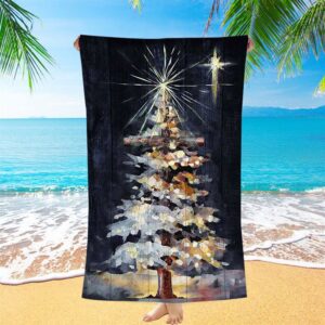 Christmas Tree Holy Night Beach Towel, Christian&hellip;