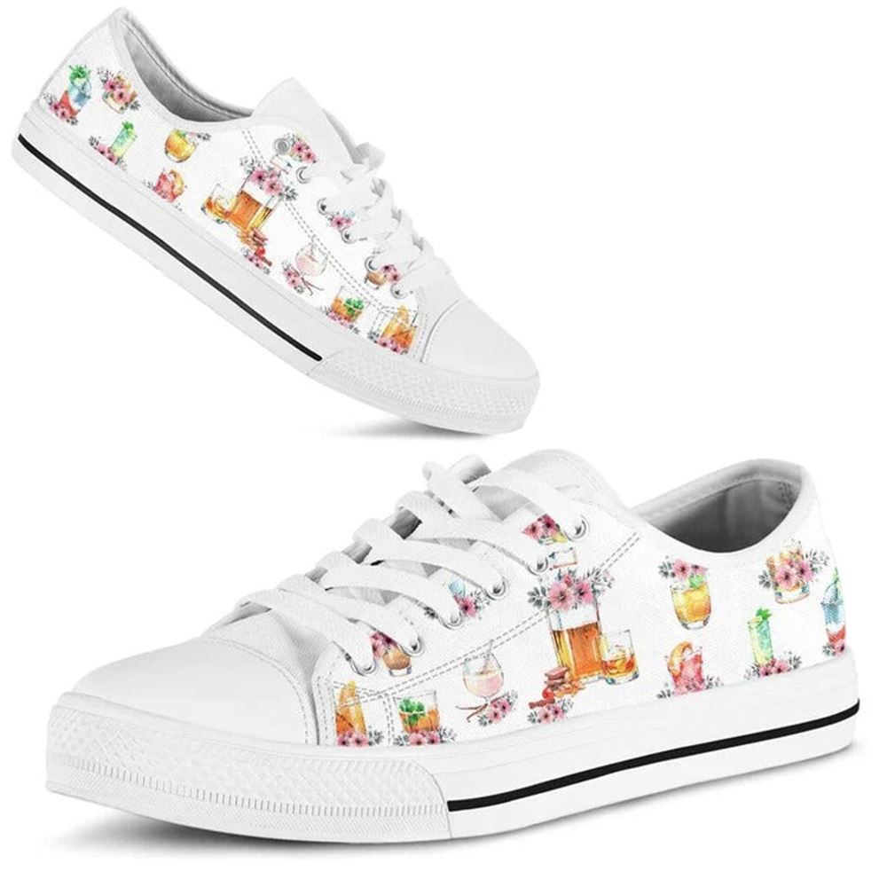 Cocktails Tool Flower Watercolor Low Top Shoes, Low Top Designer Shoes, Low Top Sneakers