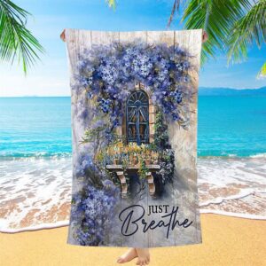 Cosmos Flower Just Breathe Beach Towel, Christian&hellip;