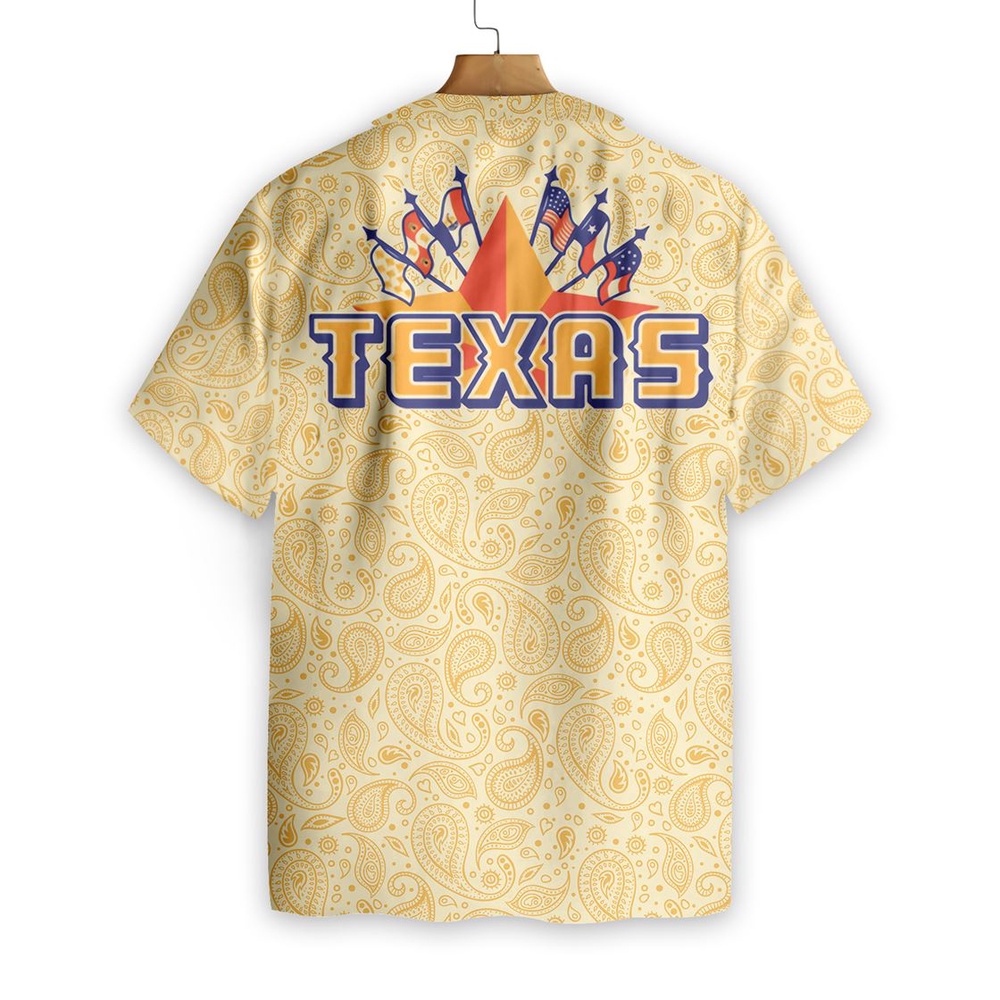 Cream Paisley Pattern Texas Vintage Custom Hawaiian Shirt, Texas Hawaii Shirt, Texas Shirt