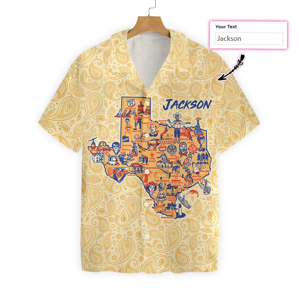 Cream Paisley Pattern Texas Vintage Custom Hawaiian Shirt, Texas Hawaii Shirt, Texas Shirt
