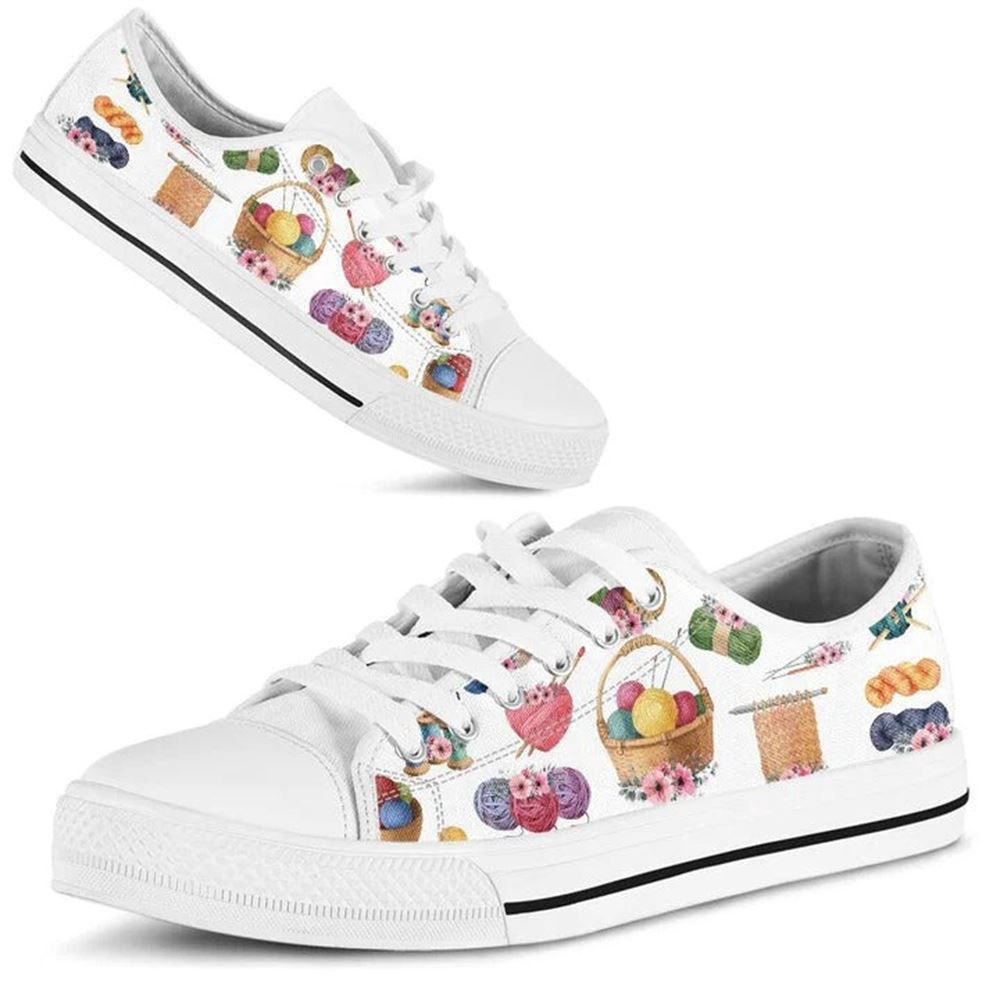Crochet Hobby Flower Watercolor Low Top Shoes, Low Top Designer Shoes, Low Top Sneakers