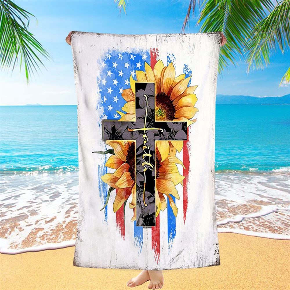 Cross Beach Towel, American Flag Beach Towel, Christian Beach Towel, Summer Towels