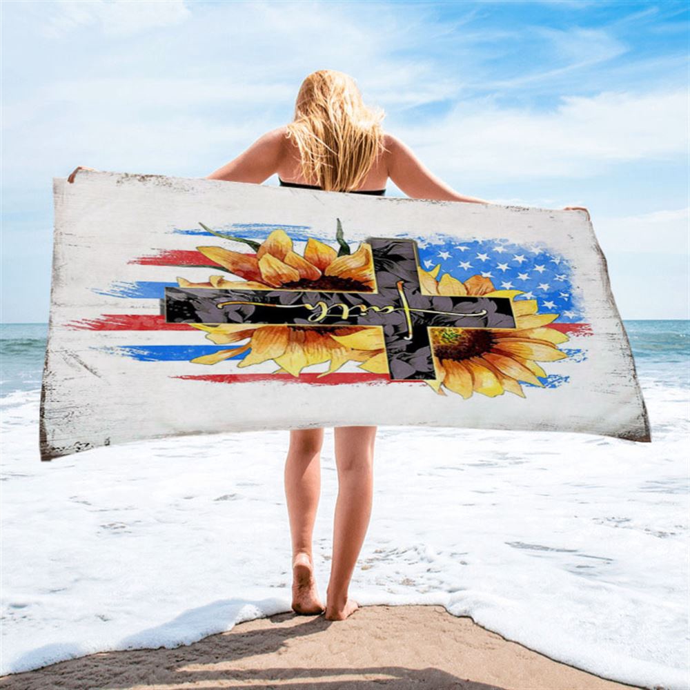 Cross Beach Towel, American Flag Beach Towel, Christian Beach Towel, Summer Towels