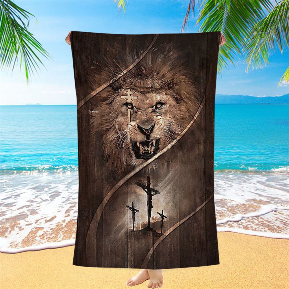 Cross Lion Of Judah Beach Towel, Christian Beach Towel, Summer Towels