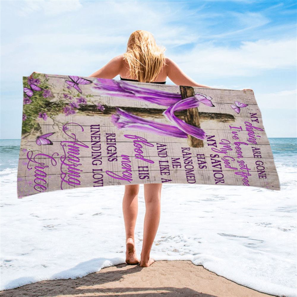 Cross My Chains Are Gone I’ve Been Set Free My God Beach Towel, Christian Beach Towel, Summer Towels