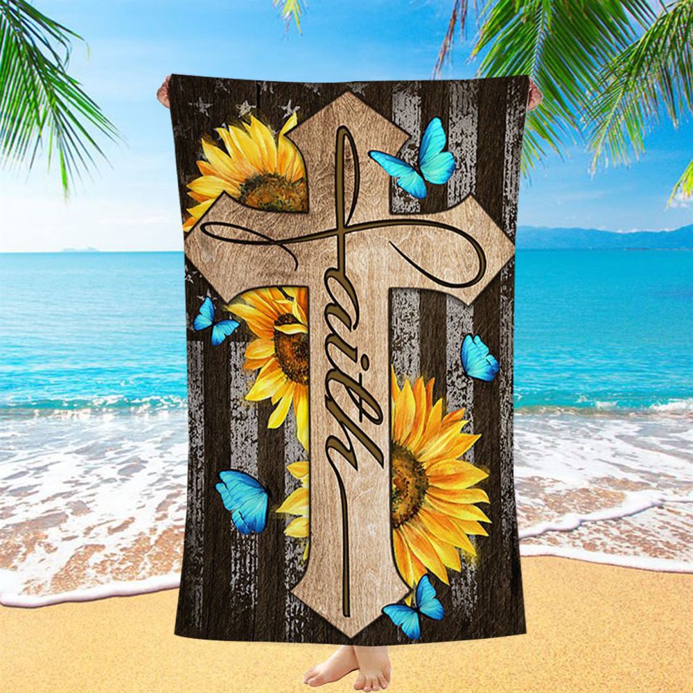 Cross With Sunflower Faith Beach Towel, Christian Beach Towel, Summer Towels