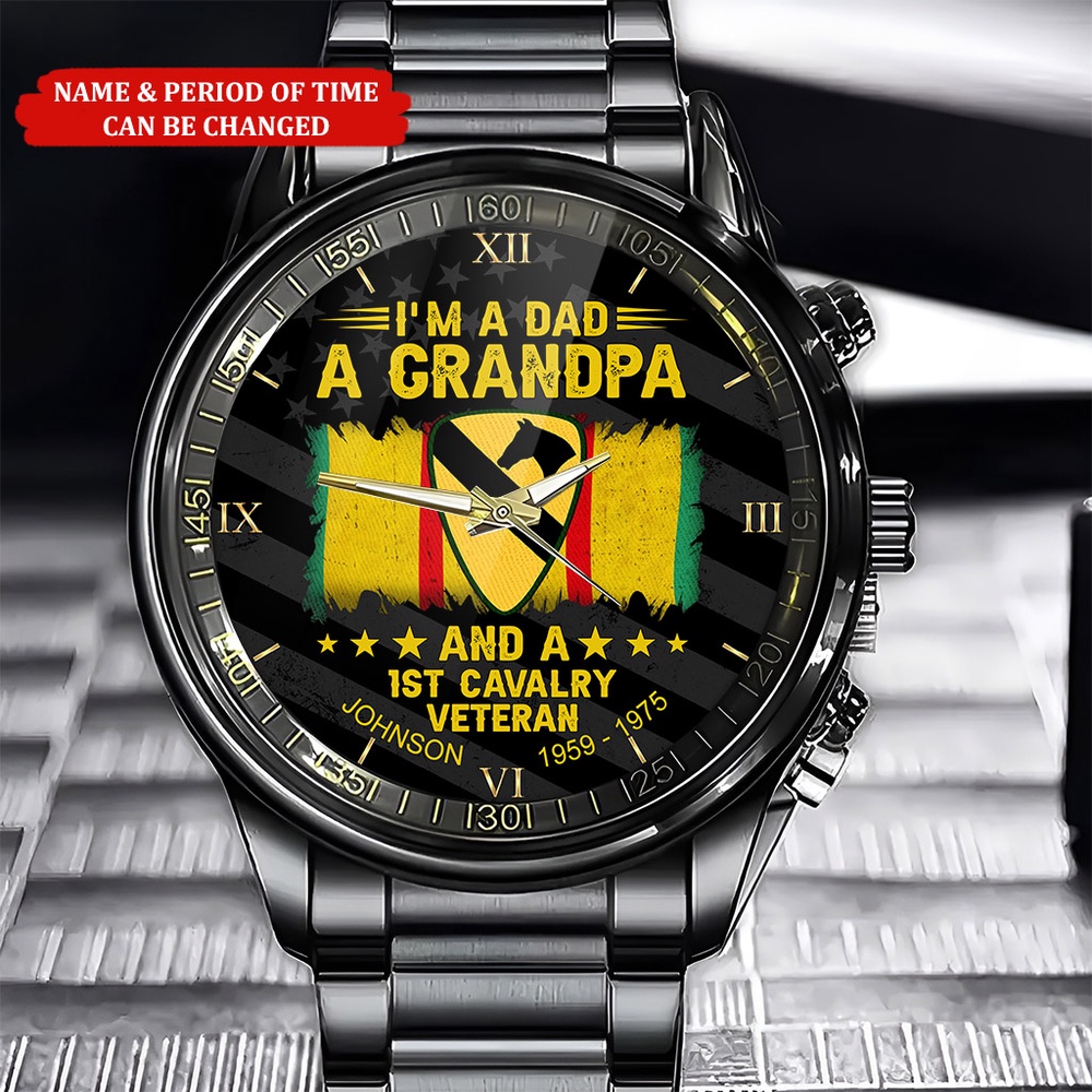 Custom Name Time 1st Cavalry Vietnam Veteran Business Watch, Watch Military, Men Military Watch, Fathers Watches