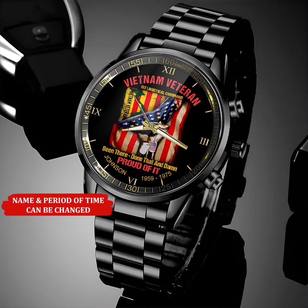 Custom Name Time 1st Logistical Command Vietnam Veteran Business Watch, Watch Military, Men Military Watch, Fathers Watches