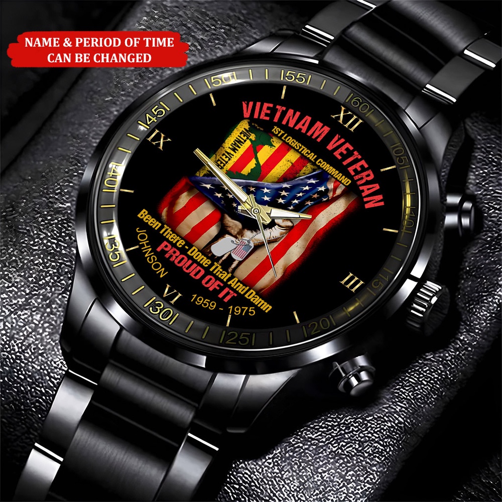 Custom Name Time 1st Logistical Command Vietnam Veteran Business Watch, Watch Military, Men Military Watch, Fathers Watches