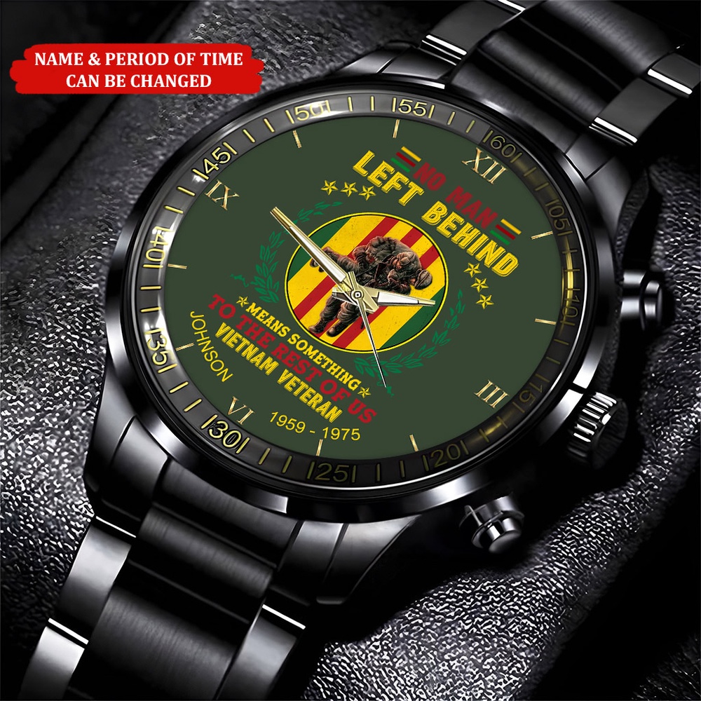 Custom Name Time No Man Left Behind Vietnam Veteran Business Watch, Watch Military, Men Military Watch, Fathers Watches