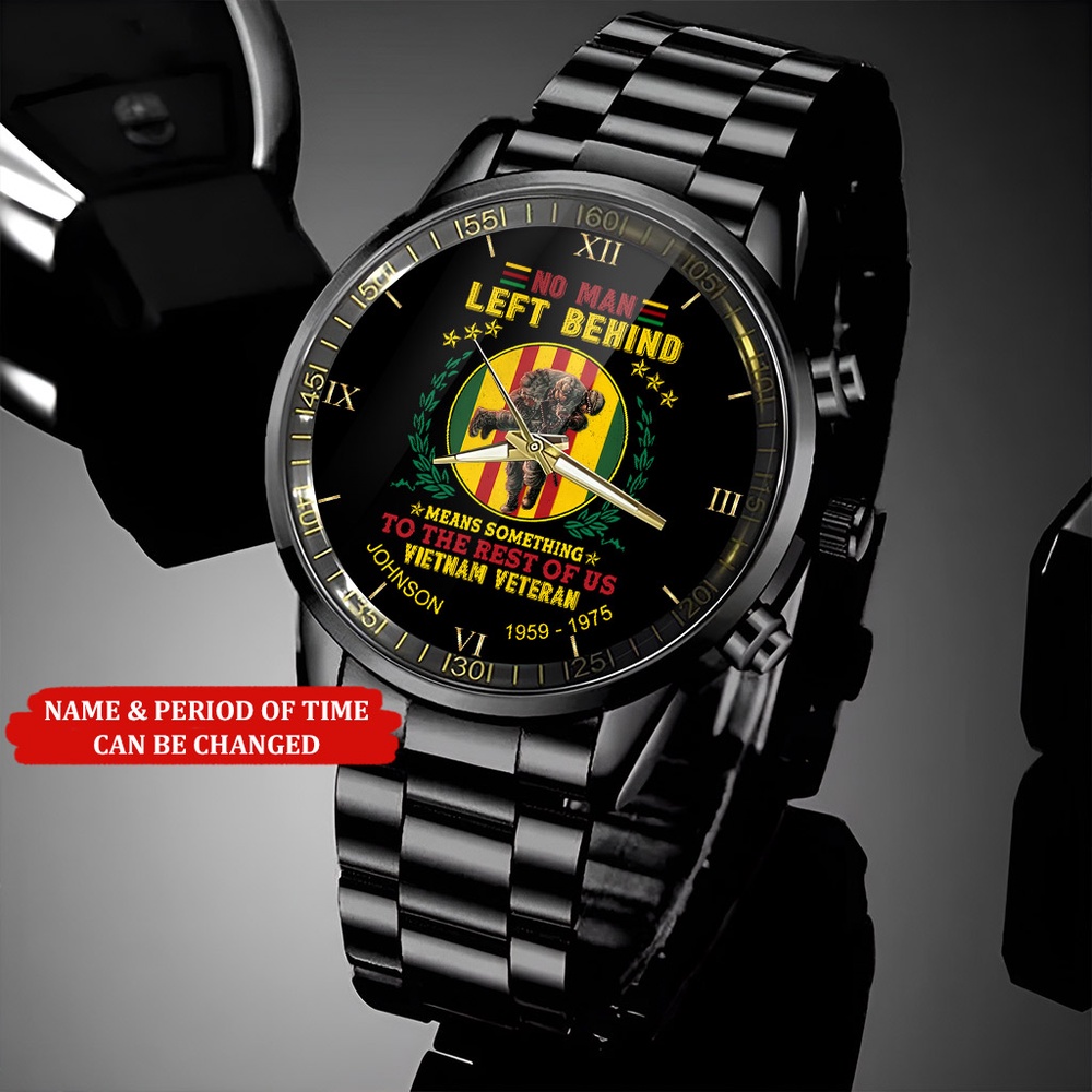 Custom Name Time No Man Left Behind Vietnam Veteran Business Watch, Watch Military, Men Military Watch, Fathers Watches