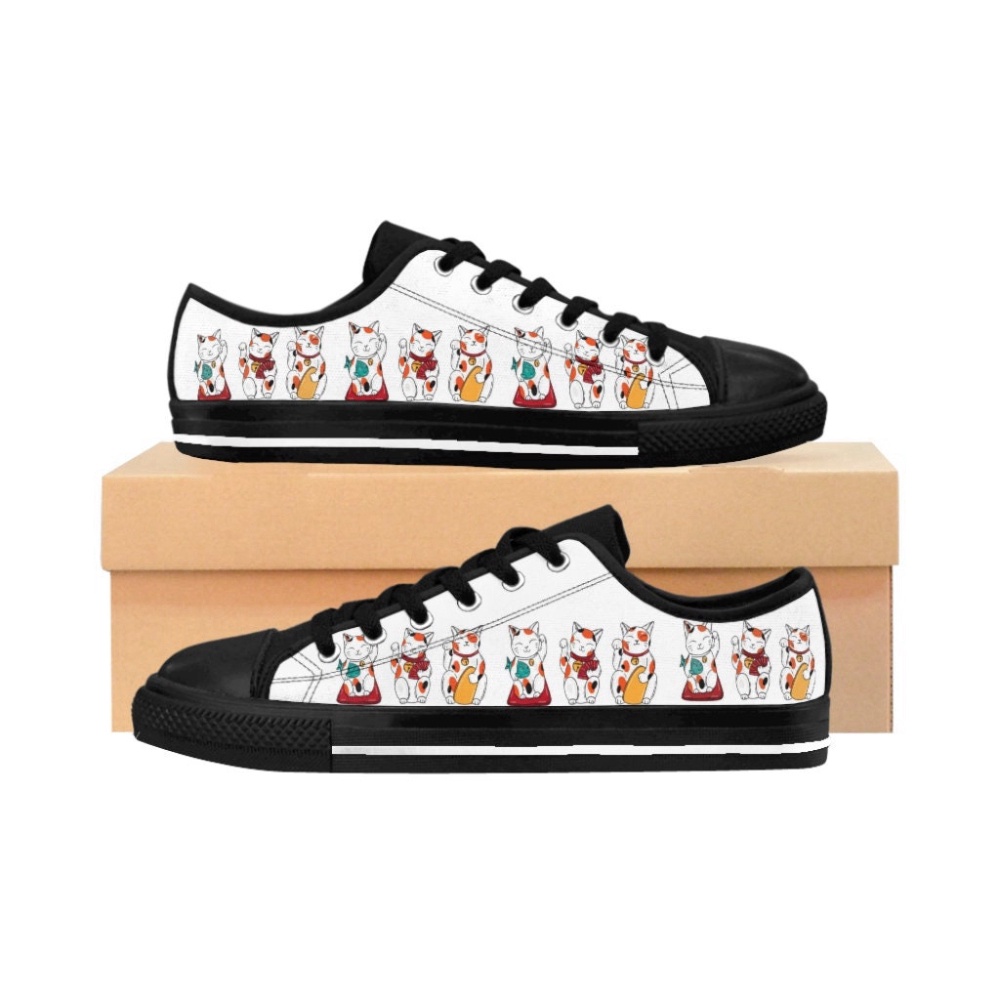 Cute Women’s, Teens Feelin Lucky Cat Sneakers Kawaii Pastel Goth Cute Cute Style, Low Top Sneakers, Low Top Designer Shoes
