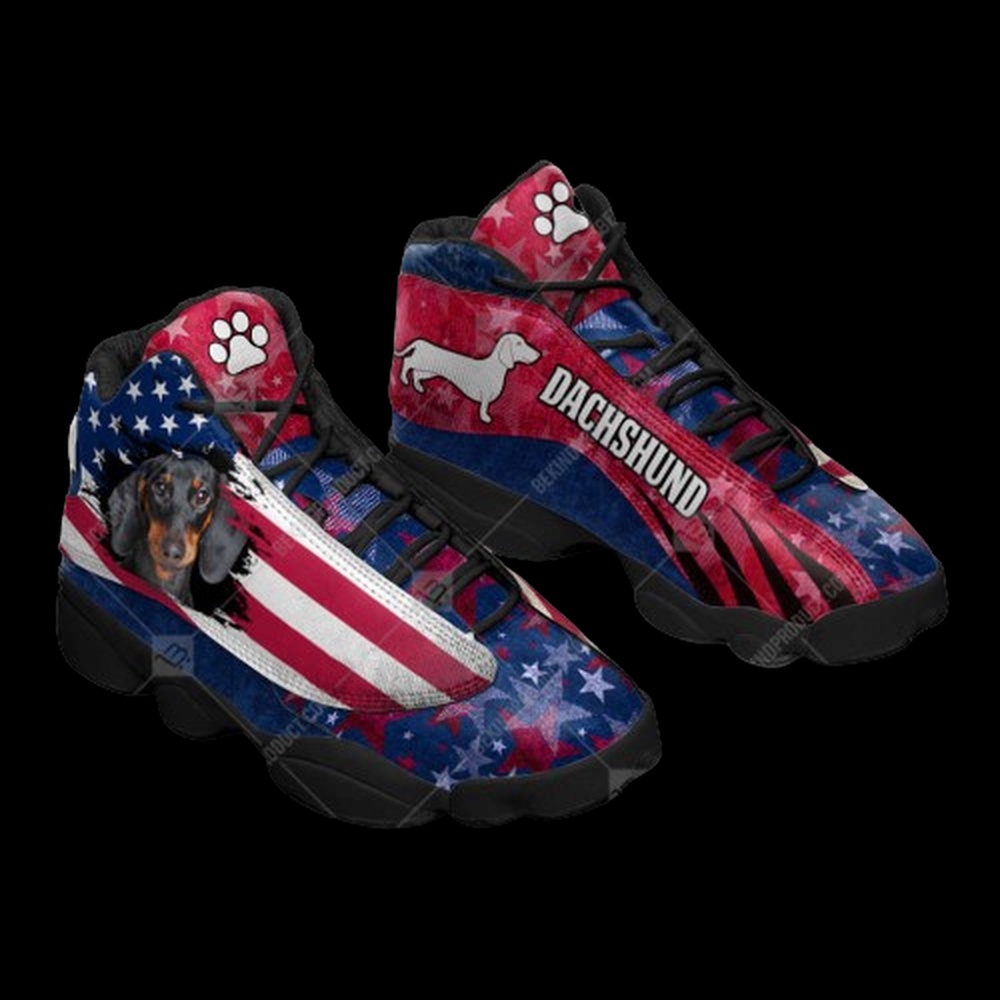 Dachshund Black Dog American Flag Star Shoes Sport  Basketball Shoes, Basketball Shoes