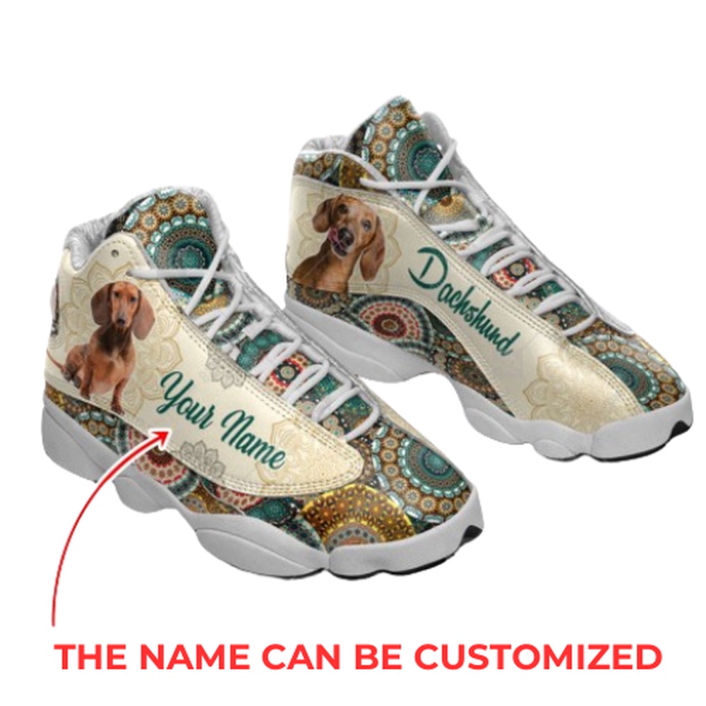 Dachshund Dog Lover Vintage Mandala Shoes Personalized Custom Basketball Shoes, Basketball Shoes