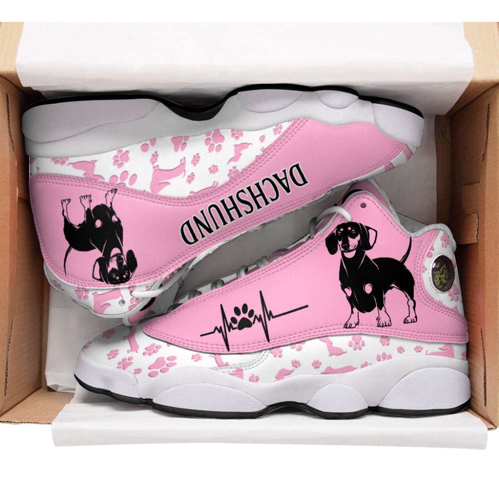 Dachshund Dog Paw Pattern Pink Shoes Sport Sneaker Curved Basketball Shoes, Basketball Shoes Dachshund Dog Paw Pattern Pink Shoes Sport Sneaker Curved Basketball Shoes, Basketball Shoes