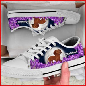 Dachshund Dog Purple Flower Low Top Shoes&hellip;