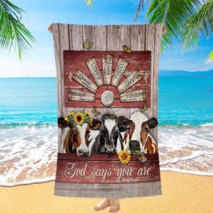 Dairy Cow Sunflower Wreath Windmill Beach Towel,&hellip;