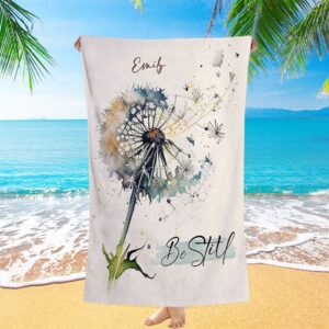 Dandelion Be Still Personalized Beach Towel, Christian&hellip;
