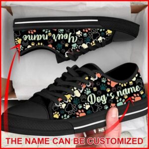 Dog Paw Pattern Vintage Personalized Canvas Low Top Shoes, Designer Low Top Shoes, Low Top Sneakers