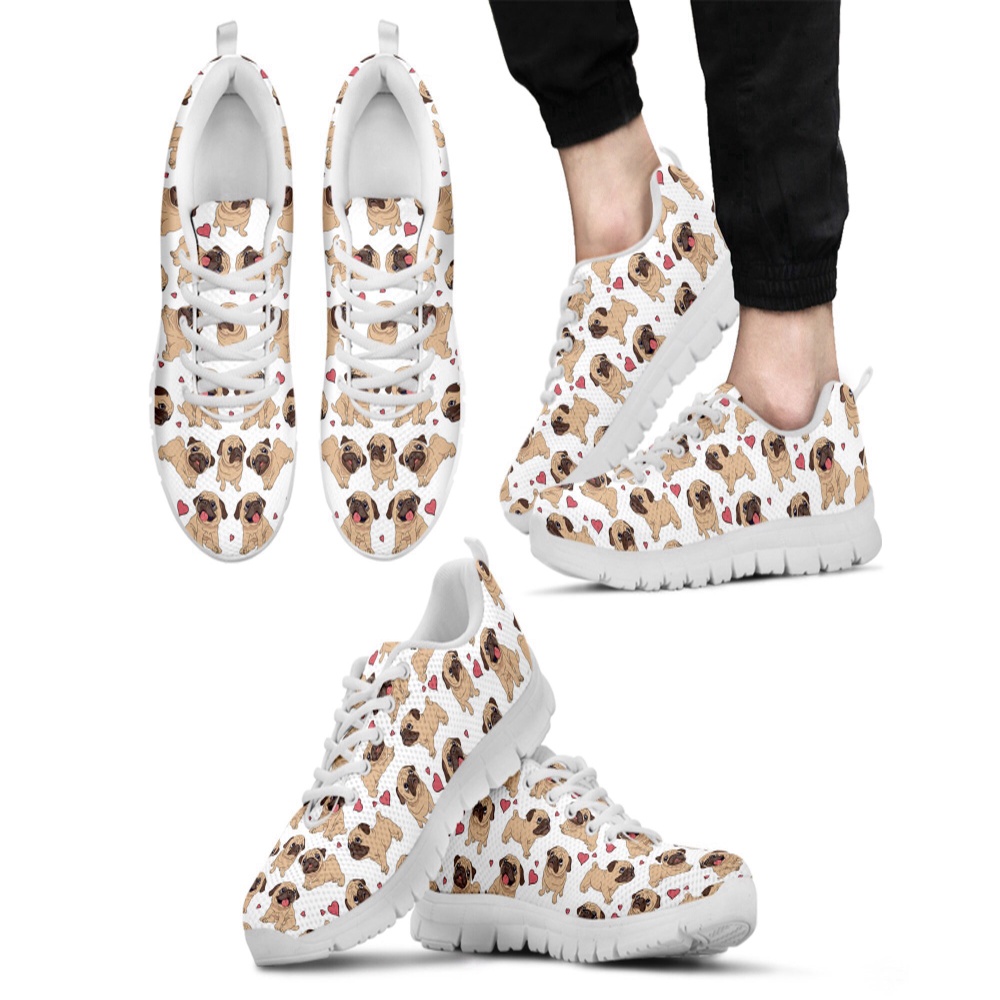 Dog Pug Shoes Custom Name Shoes Dog Pattern Running Sneakers, Designer Sneakers, Sneaker Shoes