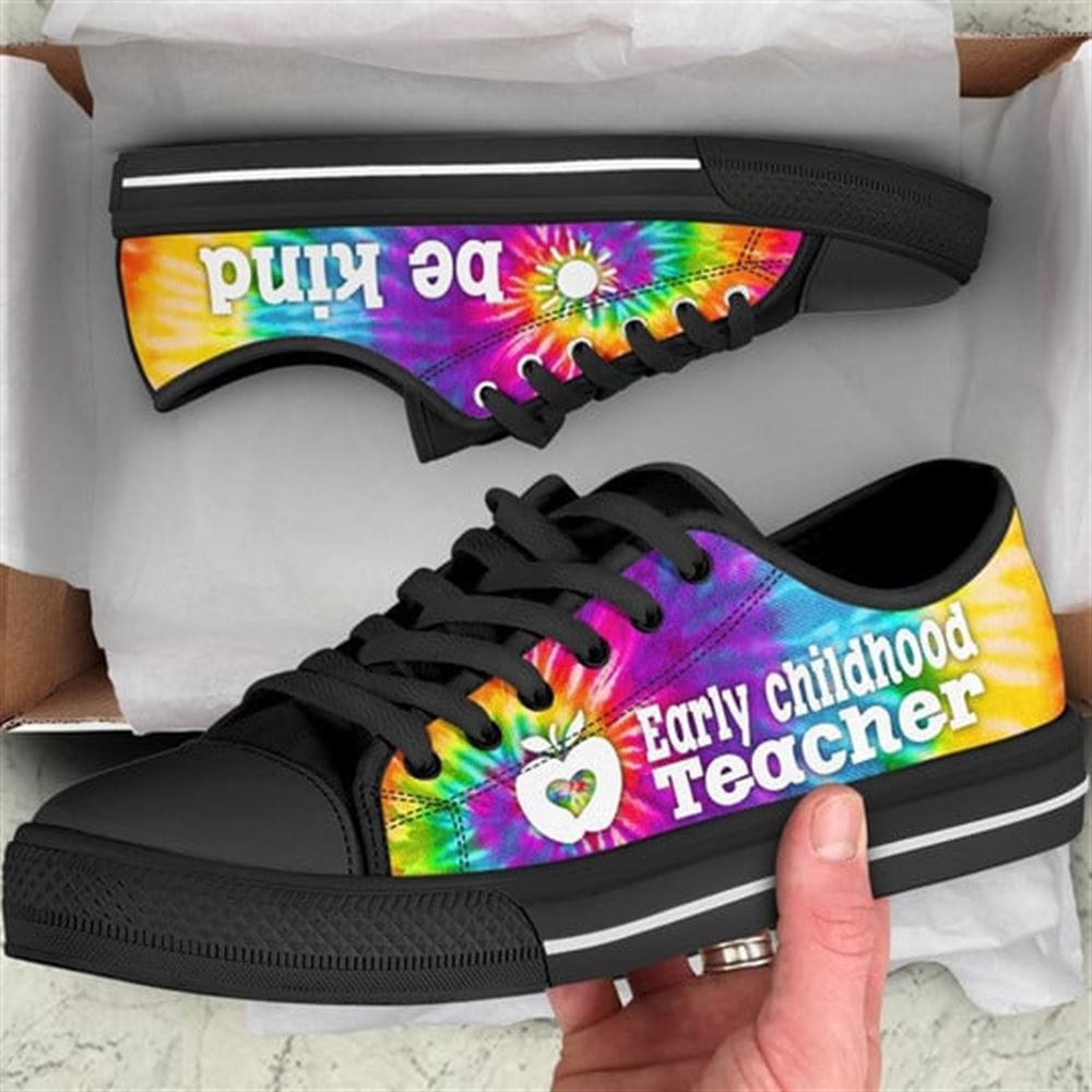 Early Childhood Teacher Bekind Tie Dye Canvas Low Top Shoes, Low Top Designer Shoes, Low Top Sneakers