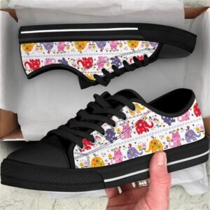 Elephant Cute Cartoon Flower Canvas Low Top&hellip;