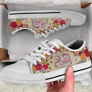 Elephant Embroidery Low Top Shoes Canvas Print&hellip;