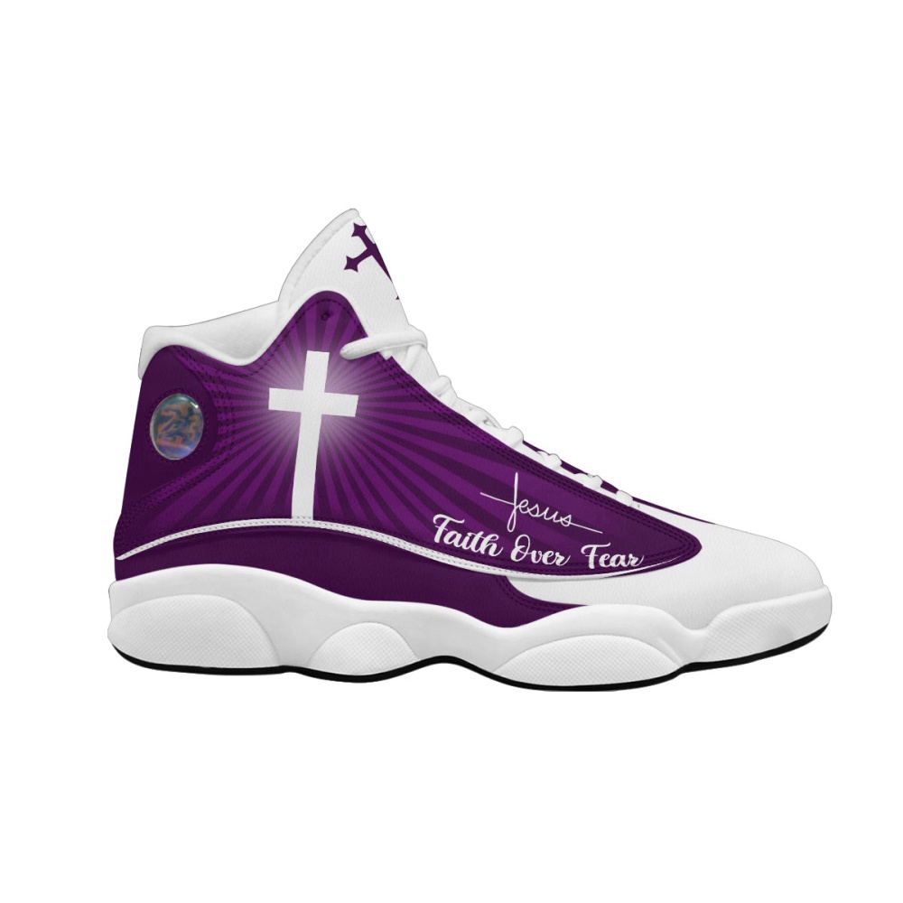 Faith Over Fear Customized Purple Jesus Basketball Shoes With Thick Soles, Christian Basketball Shoes, Basketball Shoes 2024 Faith Over Fear Customized Purple Jesus Basketball Shoes With Thick Soles, Christian Basketball Shoes, Basketball Shoes 2024