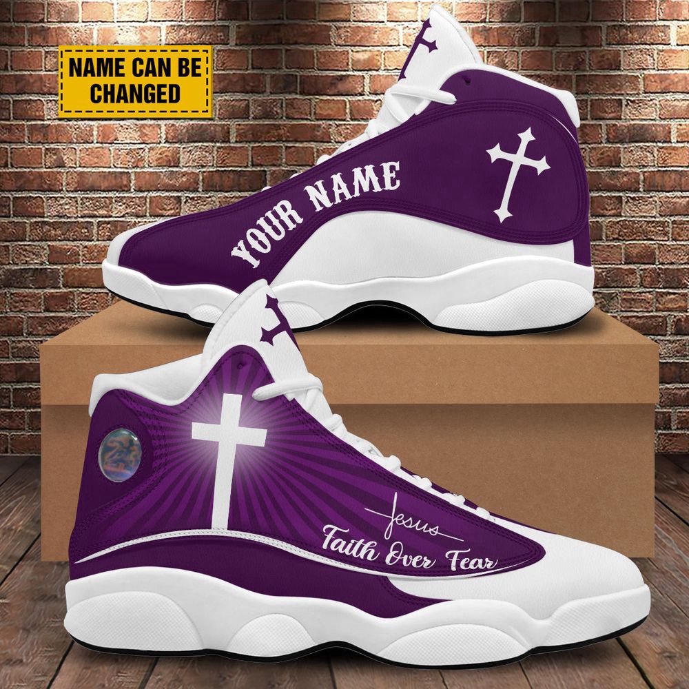 Faith Over Fear Personalized Purple Jesus Basketball Shoes, Christian Basketball Shoes, Basketball Shoes 2024 Faith Over Fear Personalized Purple Jesus Basketball Shoes, Christian Basketball Shoes, Basketball Shoes 2024