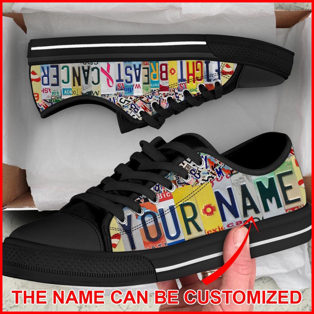 Fight Breast Cancer Shoes License Plates Canvas Shoes, Low Top Designer Shoes, Low Top Sneakers
