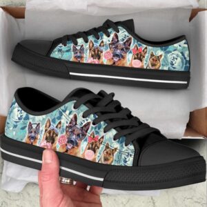 German Shepherd Dog Flowers Pattern Low Top&hellip;