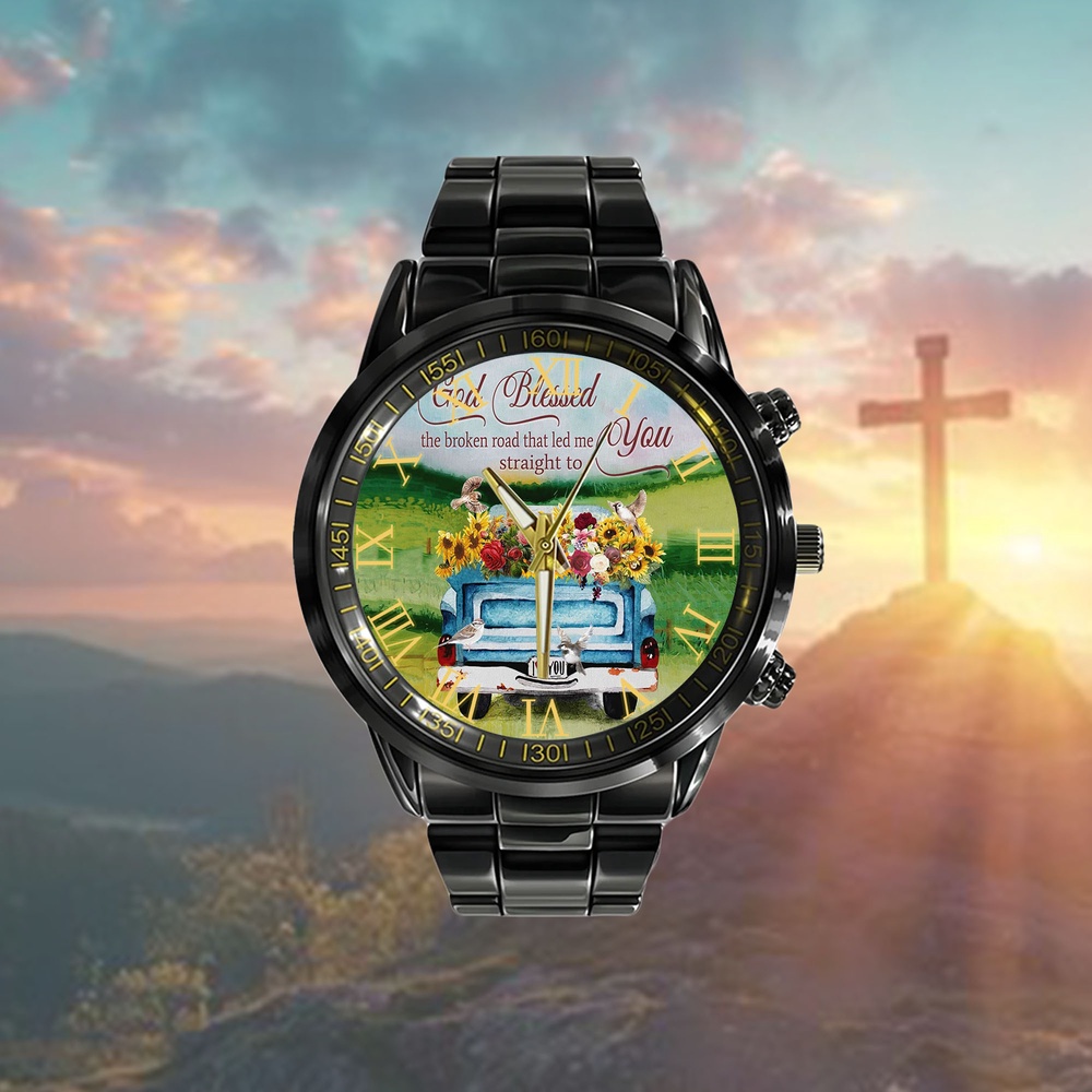 God Blessed The Broken Road Watch, Christian Watch, Religious Watches, Jesus Watch
